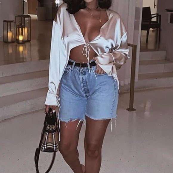 Missguided Cream Satin Tie Front Top size 8 - Picture 1 of 9